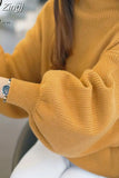 Winter Women Sweater Fashion Turtleneck Lantern Sleeve Pullovers Loose Knitted Female Jumper Tops Pull