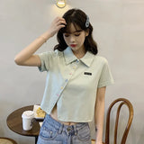 Zingj Cotton 2024 Summer New Polo Shirt Short-Sleeved T-Shirt Female Slim High Waist Lapel Short Style Student Jacket