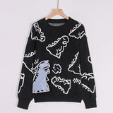 Autumn And Winter Sweater Women's Loose Long-Sleeved Round-Neck Cartoon Dinosaur Knitted