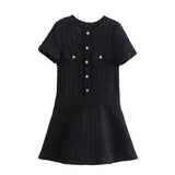 Women's New Pocket Round-Neck Texture Short-Sleeved Dress