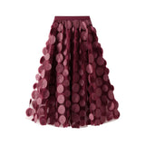 Industry Three-Dimensional Wave Point Black Mesh Half-Body Dress 2025 New Design Sense Hepburn Style Long Umbrella Skirt