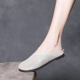Layer Of Cow Skin Retro One Foot Soft-Soled Slippers Women 2025 Summer New Comfortable Outer Hollow Hole