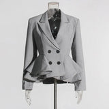 Style Temperament Elegant Small Suit 2025 Autumn New Fashion V Collar Splicing Lotus Leaf Design Coat