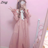 Dress Women Loose Kawaii Leisure Fashion Peter Pan Collar Korean Style High Quality Soft Solid Spring Chic Simple
