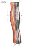 New Arrival Women Summer Strapless Dress Female Sexy Midi Sleeveless Off Shoulder Dress Girls Tie Dye Print Clothes