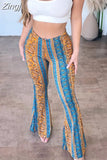 Women Boho High Waist Flare Pants Slimming Casual Straight Retro Floral Print Comfy Yoga Palazzo Trousers