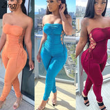 Off Shoulder Women Jumpsuit Pleated Fitness Streetwear Sleeveless Party Night Long Romper Women Jumpsuit