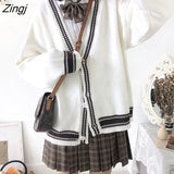 Women Striped Retro Classic Preppy Style Japanese Student Sweater All-match Kawaii Fashion Girls Chic Knit Top