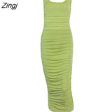 Women Sexy Sleeveless Solid Color Strapless Fold Dress Summer Bodycon Casual Summer Sundress