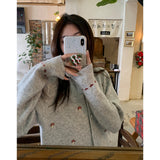 High School Students Korean Round-Neck Knitted Cardigan Girl 2025 Autumn New Loose Sweater Coat