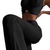 Suit Women Feel Low-Neck Short Top With High-Waisted Flared Trousers Fashion Two