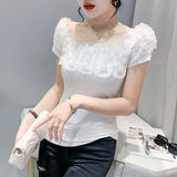 Sexy High Quality Cotton Ruffled Shirt Women Tops Short Sleeve Blouse 2023 Slim Blusas Chic Top New Blouse Clothes