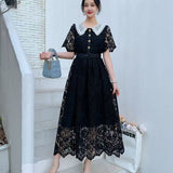 Dress Women's New Sweet Collar Collar Buckle Repair Medium Long Lace Temperament High-Sense
