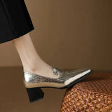 High-Heeled Small Leather Shoes Women's Spring And Autumn New Fashion Tips Thick Heel Deep Mouth Single Shoes One Foot Pedal Fashion Women's