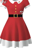 Print Women Christmas Dress Short Sleeve High Waist Big Swing Vintage Xmas Party Sundress Casual Robe