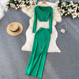 Zingj Ripe Wind Two Sets Female Summer Temperament Short Long Sleeve T Shirt Top High Waist Slim Slit Hip Long