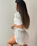 Women's Spring Summer Fashion Short Collar T-Shirt Blouse Shorts Two Sets Of