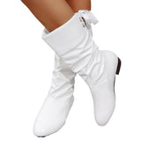Large-Size With Thin High-Sleet Girls Autumn And Winter White Students Thick And Leather Knight