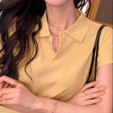 Money Style Collar Short Sleeve Knitted Shirt Women's Summer Simple Polo Shirt T-Shirt Loose Thin Half-Sleeved