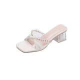 Women 2025 Summer New Season Transparent Sandals With Coarse And Beaded Outside Wearing Square Cool