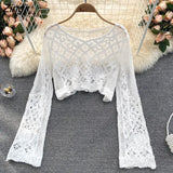 Women Retro Hollow Out All-match Sweet See-through Leisure Summer Sun-proof Korean Style Female Slim Crop Bohemian