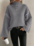 Casual Loose Knitted Sweater 2025 New High-Necked Color Design For