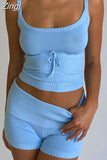 Women Knitted Ribbed 2 Pieces Sets Y2K Sleeveless Strap Camis Crop Tops Low Waist Shorts Outfits Loungewear 2023