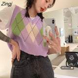 Vests Women Knitting Korean Style New Girlish Streetwear V-neck Argyle College Version Retro All-match Daily Chic