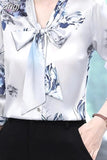 Silk Blouses Women Satin Print Blouse Women Long Sleeve Shirts Woman V-neck Silk Blouses Ladies Floral Blouse for