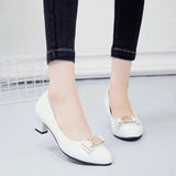 New Women's Shoes Women's Fashion Single Shoes PU Leather Single Shoes High Heel Tip Shallow Heel Thick Heel Thick And Four
