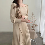 Korea Chic Pleated Folds Party Dresses for Women Long Sleeve Casual Woman Bodycon Dress Evening Vestidos Autumn 2023