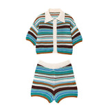 2025 New Crochet POLO Shirt Knitted Knitted Blouse Shorts Set