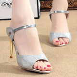 Women Sandals Fashion Beautiful High Heels Sandals Silver Golden Thin Heel Ladies Summer Shoes Plus Size 41 42