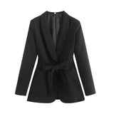 And Autumn Women's Fashion With Belt Solid Color Casual Suit Jacket High Waist Trousers