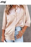 en Satin pour femmes, chemise décontractée à manches longues, hauts de bureau, Blouses d'été blanches, vêtements amples, collection printemps