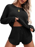 Knit Pajamas Suit Long Sleeved Top And Shorts With Casual Suit Home Clothes Sportswear Women's
