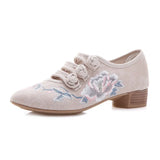 Zingj Grain Square Heel Embroidered Cloth Shoes Mary Jane Girl Flowers Lady Fashion Antique Women's