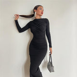 Spring And Autumn New High-Senior Sensing Solid Color Temperament Long-Singed-Up Dress
