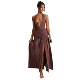 Zingj Ins Dress Spring And Summer Sexy Hot Girl Tie V Neck Tie Open Back Slit Stylish Temperament