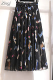 Women Summer Floral Print Chiffon Girls Spring Korean A-Line High Waist Ladies Elegant Office Holiday Midi