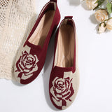 Knitted Rose Embroidered Breathable Flat Sole Shoes Women's Light-Speaker Lazy Working Shoes Boat