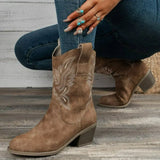 New Western Boots Cowboy Knight Boots Female Long Barrel Embroidered Retro Cowboy Boots Knight