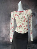 Zingj Big Back Rose Print Gauze Jacket Thin Sexy Pure Desire Wind Oil Painting Waist Pinch Waist Long Sleeve
