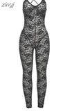 Summer Sexy Mesh Jumpsuit Women Sleeveless V-Neck Skinny Backless Bodycon Ope Piece Playsuits Lady Clubwear