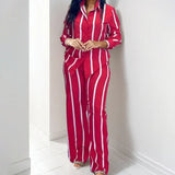 New Women's Striped Long-Sleeved Shirt Trousers Fashion Suit Women's Two