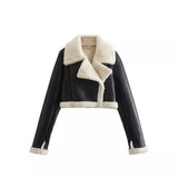 2025 New Double-Sided Loose Short Suit Collar Zipper Embellished Fur Jacket