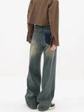 Zingj New Retro Wash Do Old Straight Leg Jeans Female Design Feeling High Waist Loose Versatile Drag Wide Leg