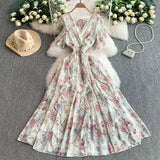 Crumlore Spun Dress Summer New Waists Thin Temperament Orange Trussed French Retro Punut Fairy