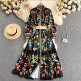 Court Style Dress With Belted Round Tie Long Sleeve Lotus Leaf Side Gasy Fairy A