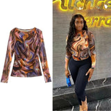 Zingj New Women's Silk Net Print Top Tether Skirt Skirt